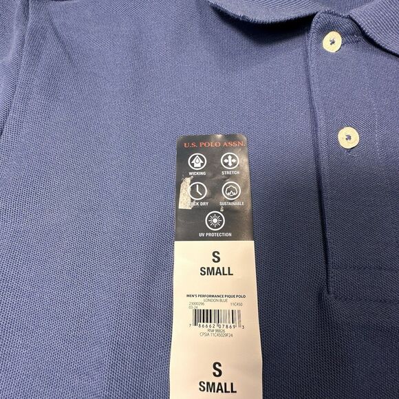 New U.S. Polo Assn. Size S NEW Men's Performance Pique Polo Shirt London Blue - Picture 3 of 10